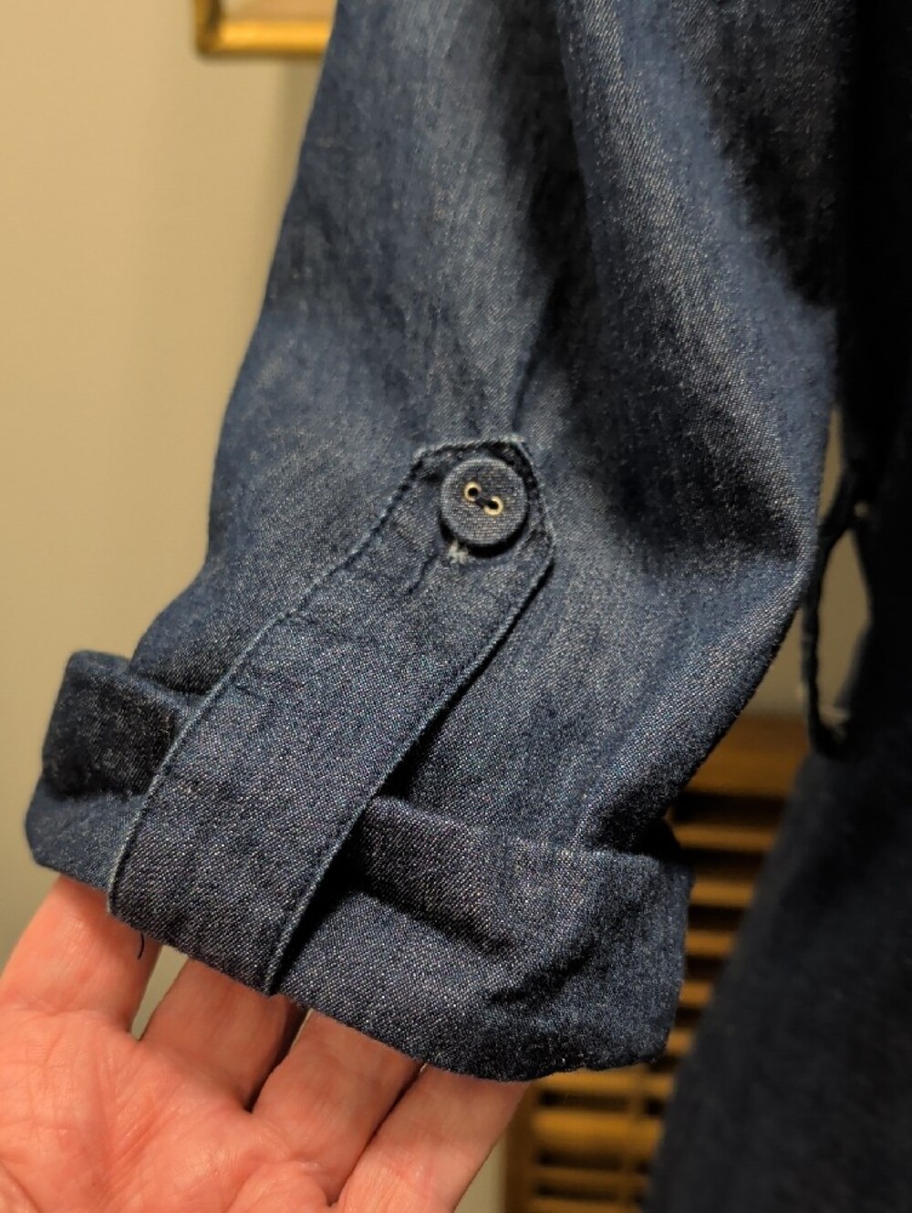 ROMEO & JULIET COUTURE  Size M Button-Front Navy Denim Ruffle Front Shirt Dress - Picture 3 of 12